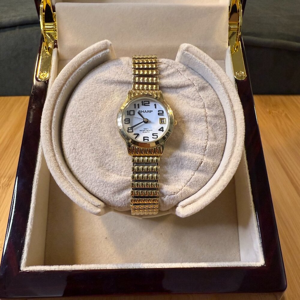 Sharp Gold Tone Calendar Stretch Watch SHP5105, 25mm